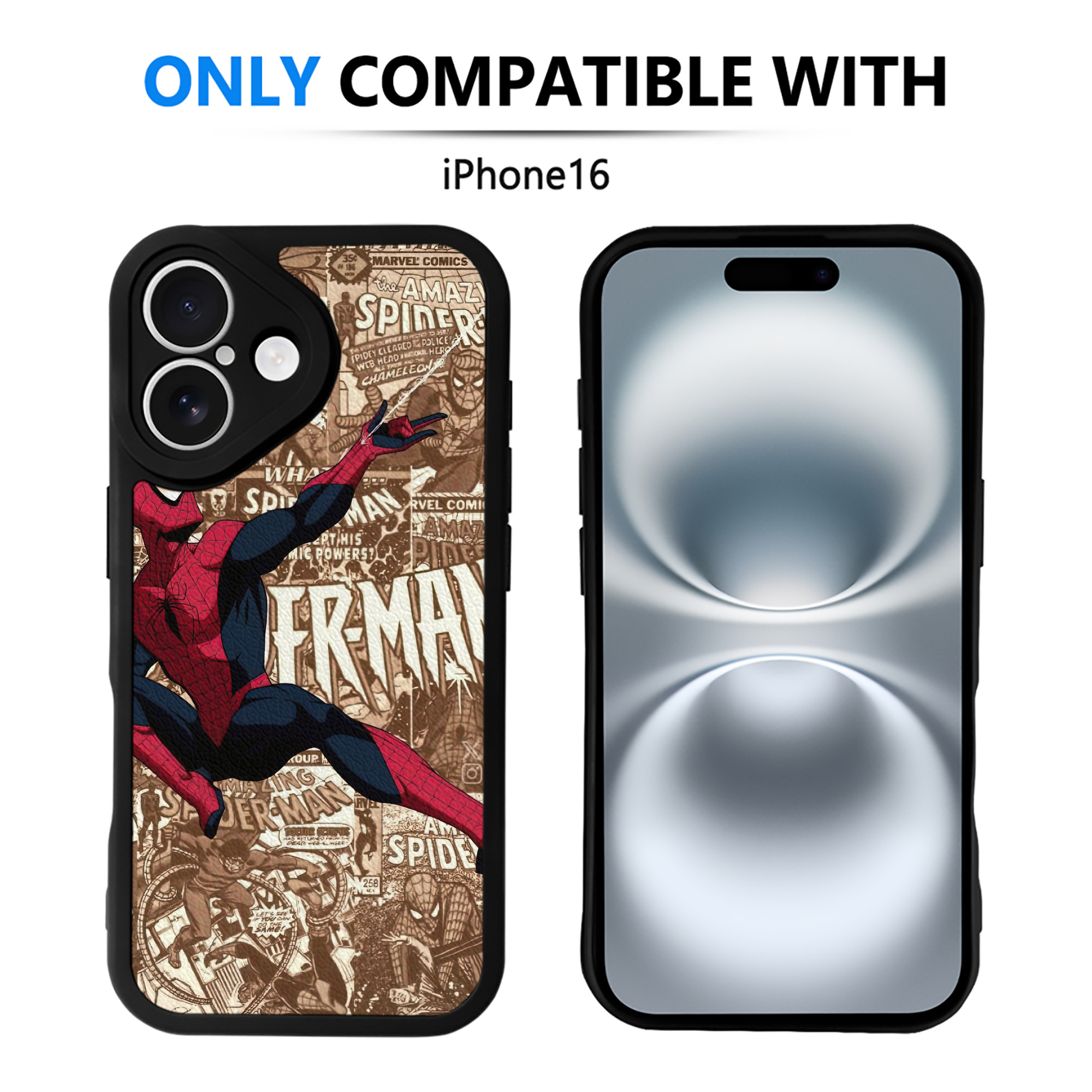 （画像用） Spider Man スパイダーマン 【iPhone 16シリーズ対応】シリコンスマホケース（レザー調） 材質：シリコン
